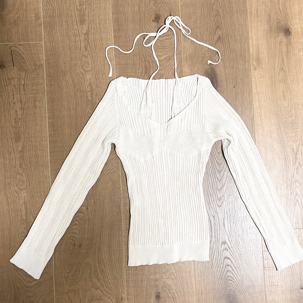 Cute Knit Halter Cream Top